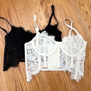 Anthropologie Black and White Lace Bralette Set